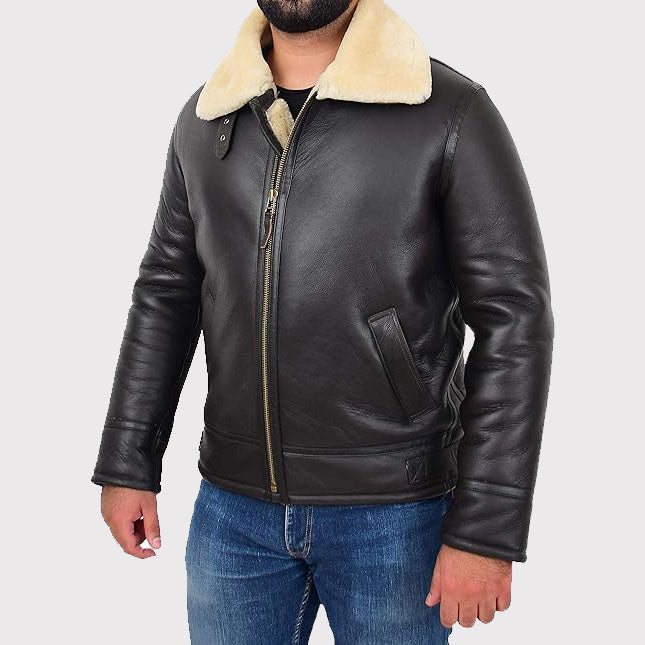 Men's B3 Bomber Aviator Pilots Sheepskin Flying Jacket - Shearling Coat