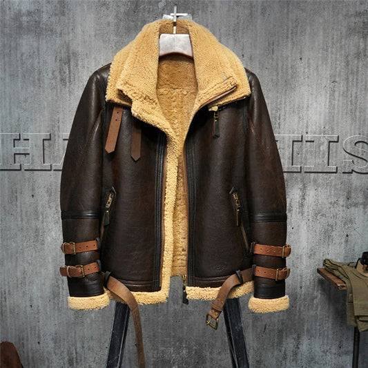 Men's B3 Shearling Flight Jacket - Short Leather Jacket with Fur Coat Men's B3 Shearling Flight Jacket