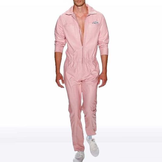 Men’s Baby Pink Sheepskin Leather Fashion Jumpsuit Men’s Baby Pink Sheepskin Leather Fashion Jumpsuit