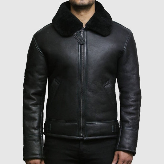 Men's Black Aviator B3 Shearling Sheepskin Leather Jacket Men's Black Aviator B3 Shearling Jacket - Timeless Elegance