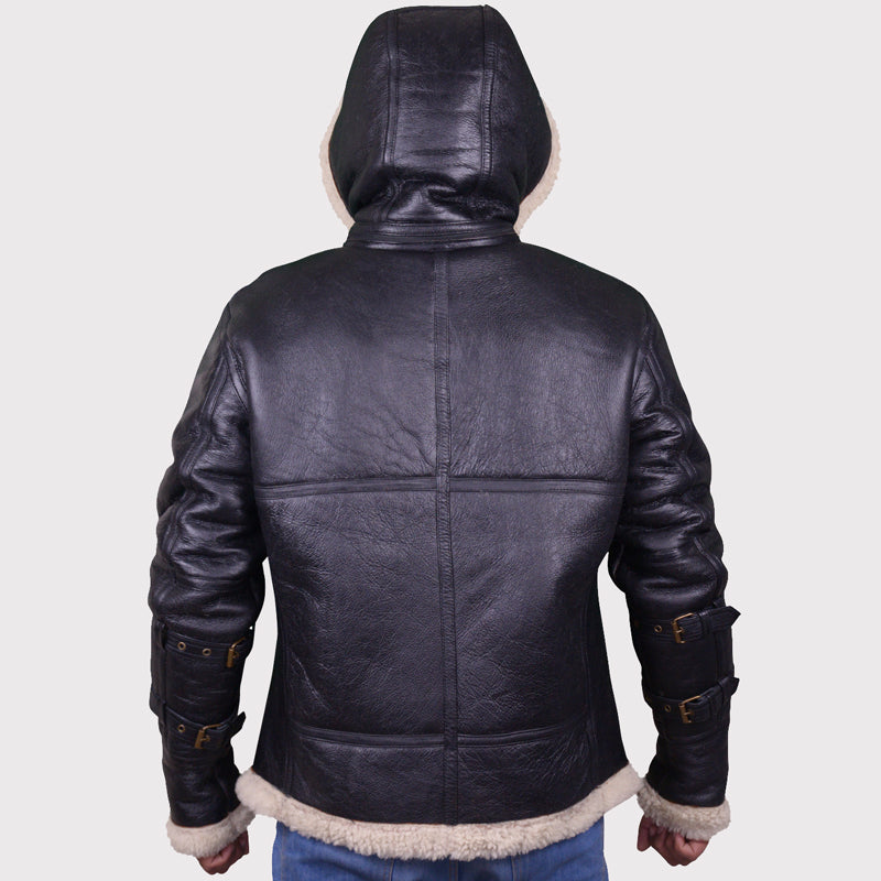 Men's Black B3 Bomber Aviator Shearling Leather Jacket