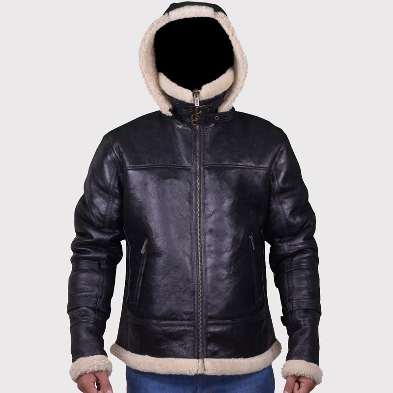 Men's Black B3 Bomber Aviator Shearling Leather Jacket