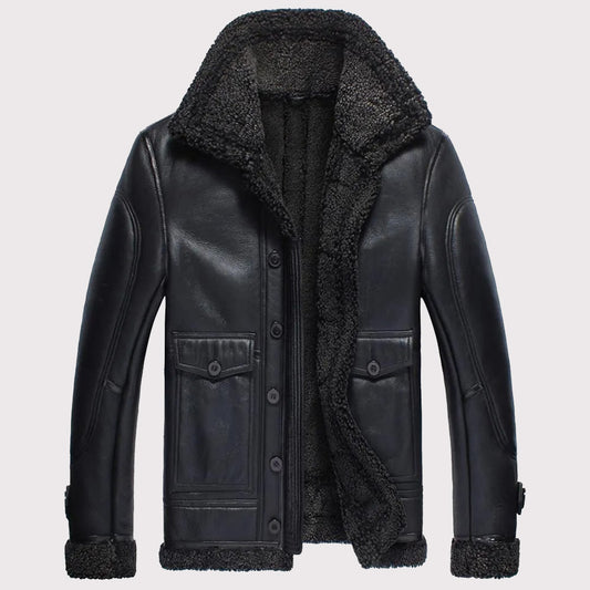 Men's Black B-3 Flight Shearling Jacket - Short Winter Coat Black B-3 Flight Shearling Jacket for Men | Short Winter Coat