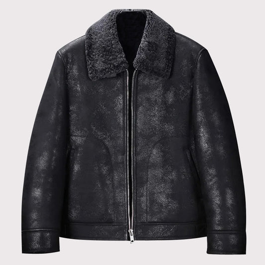 Men's Black B3 Shearling Short Winter Jacket