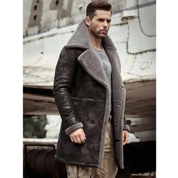 Men's Black B7 Bomber Shearling Leather Coat