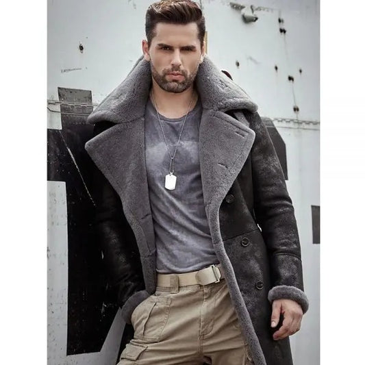 Men's Black B7 Shearling Leather Coat Men's Black B7 Shearling Leather Coat