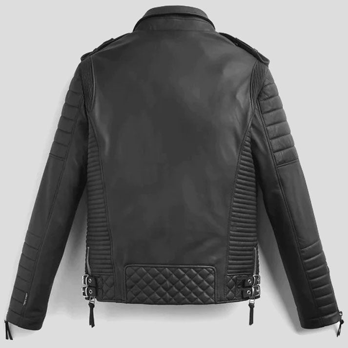 Men's Black Biker Motorbike Leather Jacket