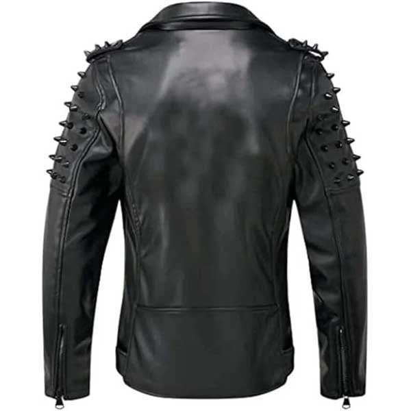 Mens Black Brando Studded Spike Leather Jacket