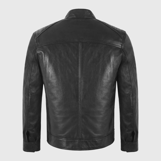 Men's Black Cafe Racer Moto Leather Jacket