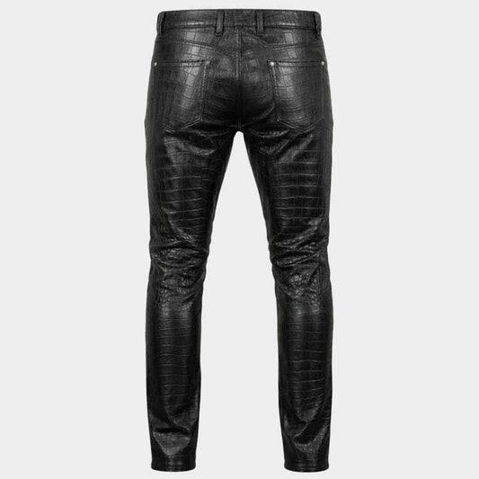 Stylish men's crocodile textured genuine leather biker pants full length by Jackets Kingdom
