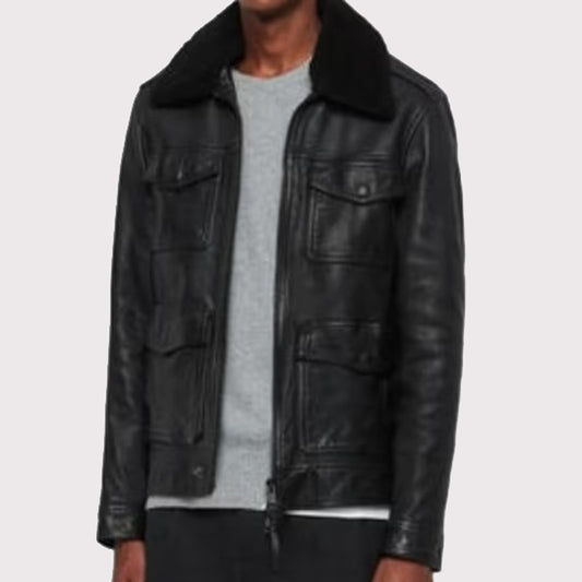 Black Genuine Leather Bomber Jacket