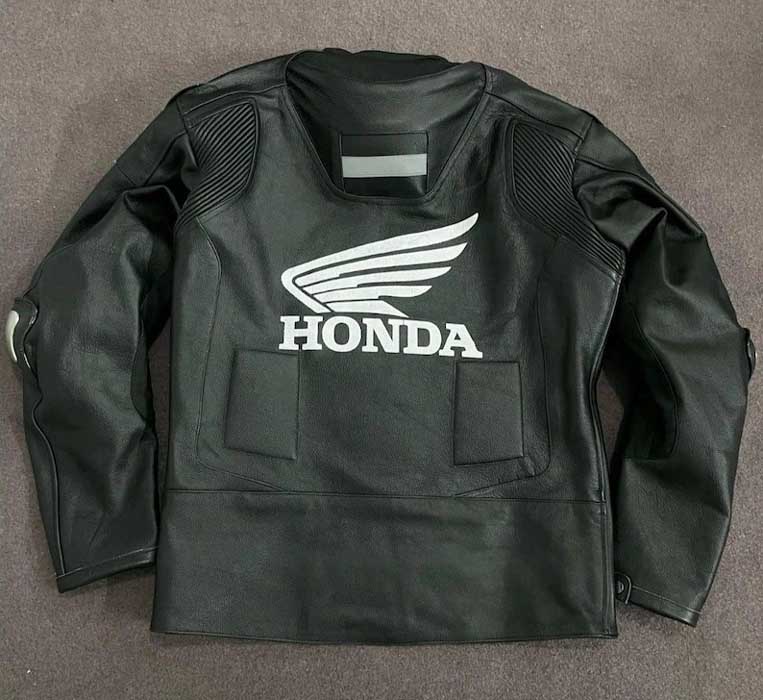 Mens Black Honda Cowhide Leather Cafe Racer Jacket