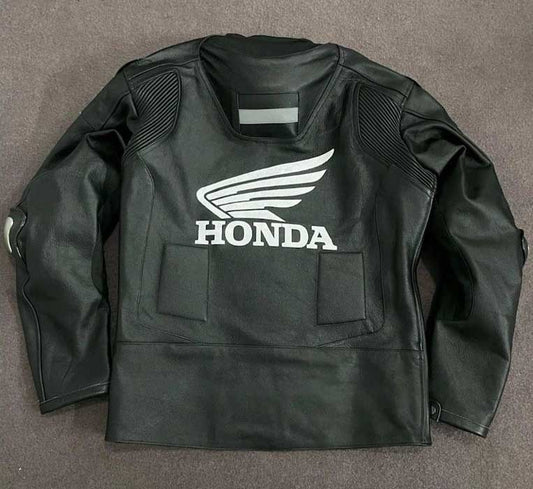 Mens Black Honda Cowhide Leather Cafe Racer Jacket