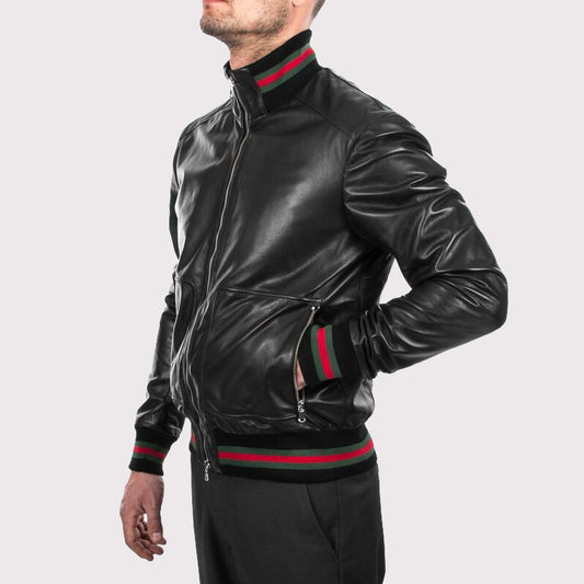 Men's Black Lambskin Bomber Jacket