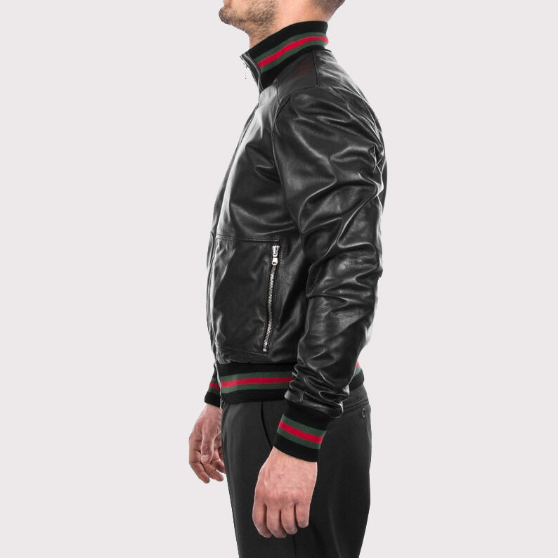 Men's Black Lambskin Bomber Jacket