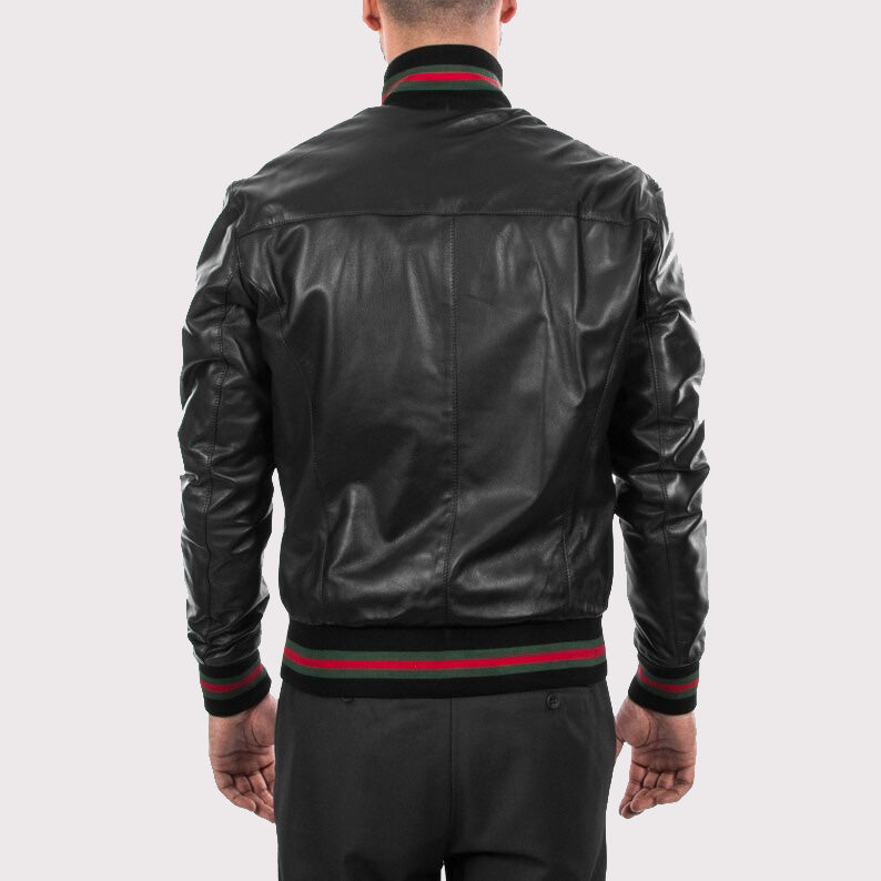 Men's Black Lambskin Bomber Jacket