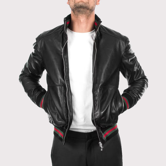 Men's Black Lambskin Bomber Leather Jacket Men's Black Lambskin Bomber Jacket