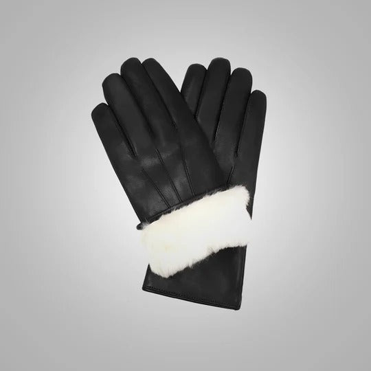 Men's Black Lambskin Leather Gloves with White Fur Lining | Buy Now Men's Black Lambskin Leather Gloves with White Fur Lining | Buy Now
