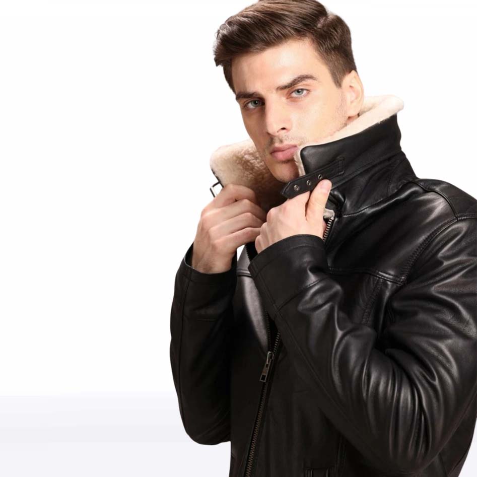 Black Lambskin Leather Jacket with Fur