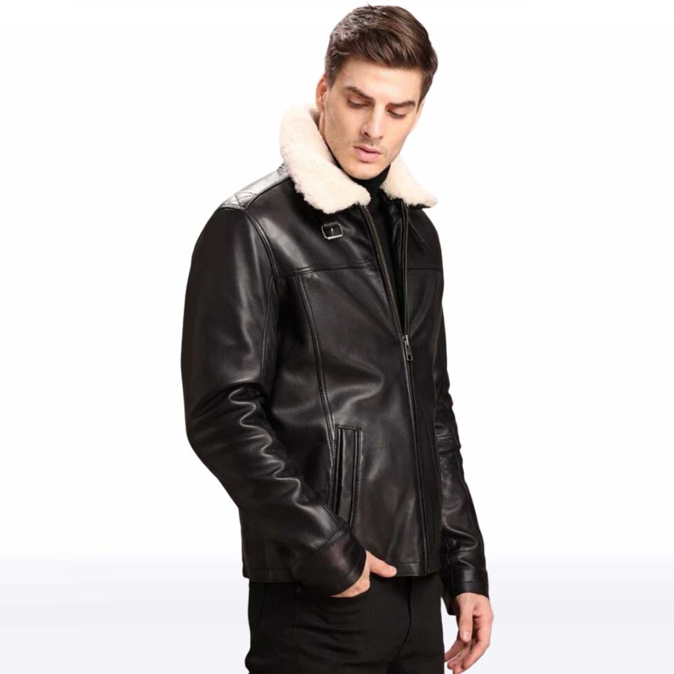 Black Lambskin Leather Jacket with Fur