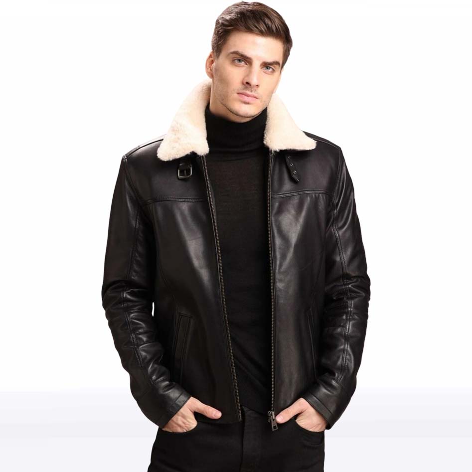 Black Lambskin Leather Jacket with Fur