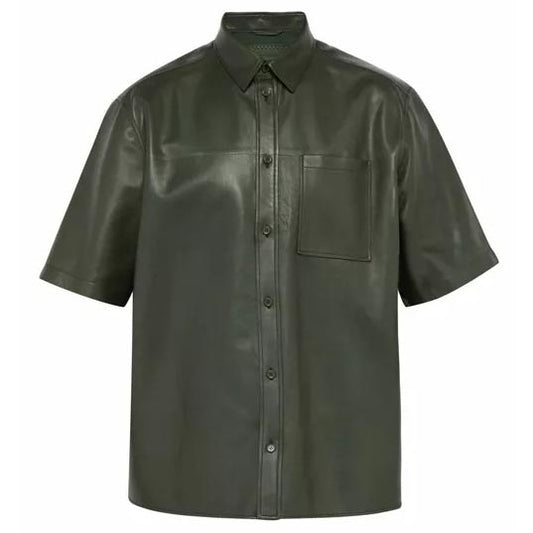 Men's Black Lambskin Leather Shirt - Elegant Fashion Men's Black Lambskin Leather Shirt - Elegant Fashion