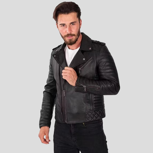 Men's Black Lambskin Leather Biker Jacket