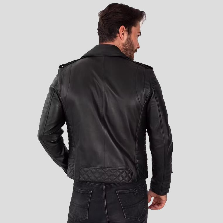 Men's Black Lambskin Leather Biker Jacket