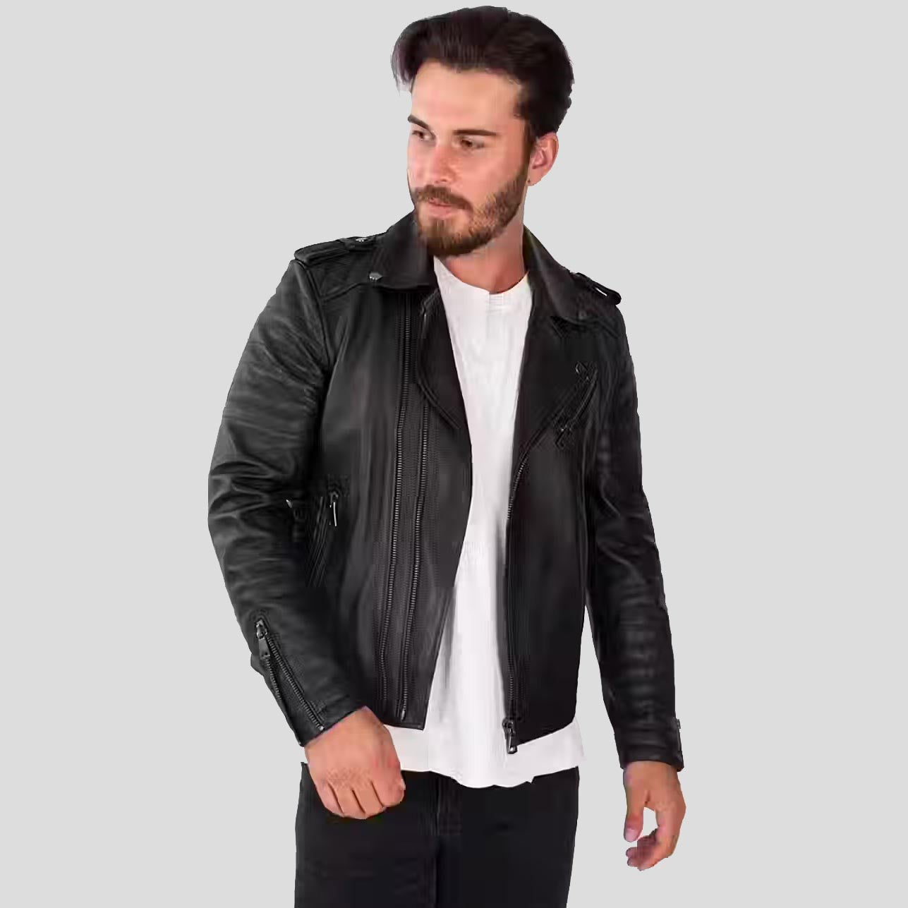 Men's Black Lambskin Leather Biker Jacket