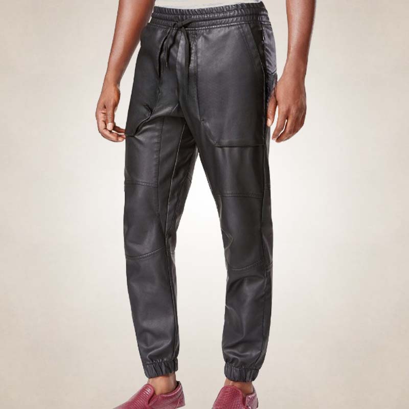 Men's Black Leather Jogger Pants