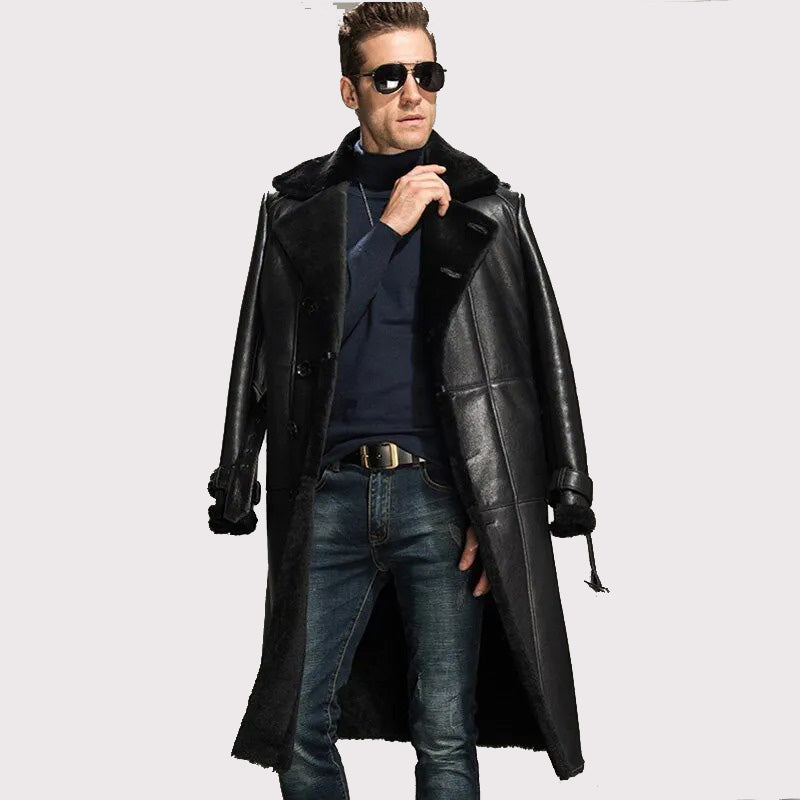 Men's Black Oversize Sheepskin Shearling Coat - Winter Parka