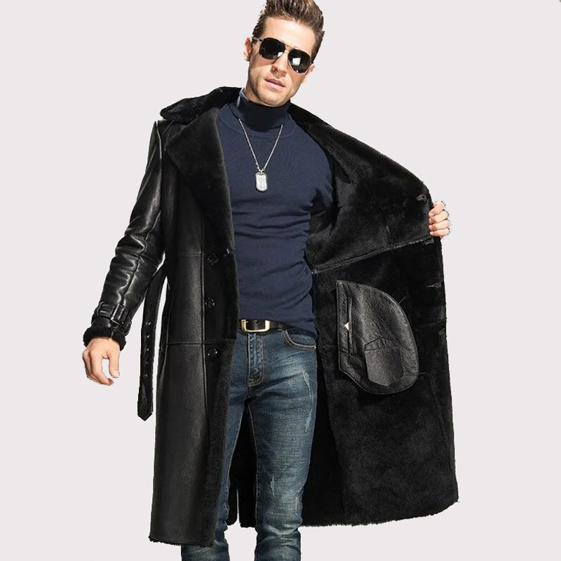 Men's Black Oversize Sheepskin Shearling Coat - Winter Parka