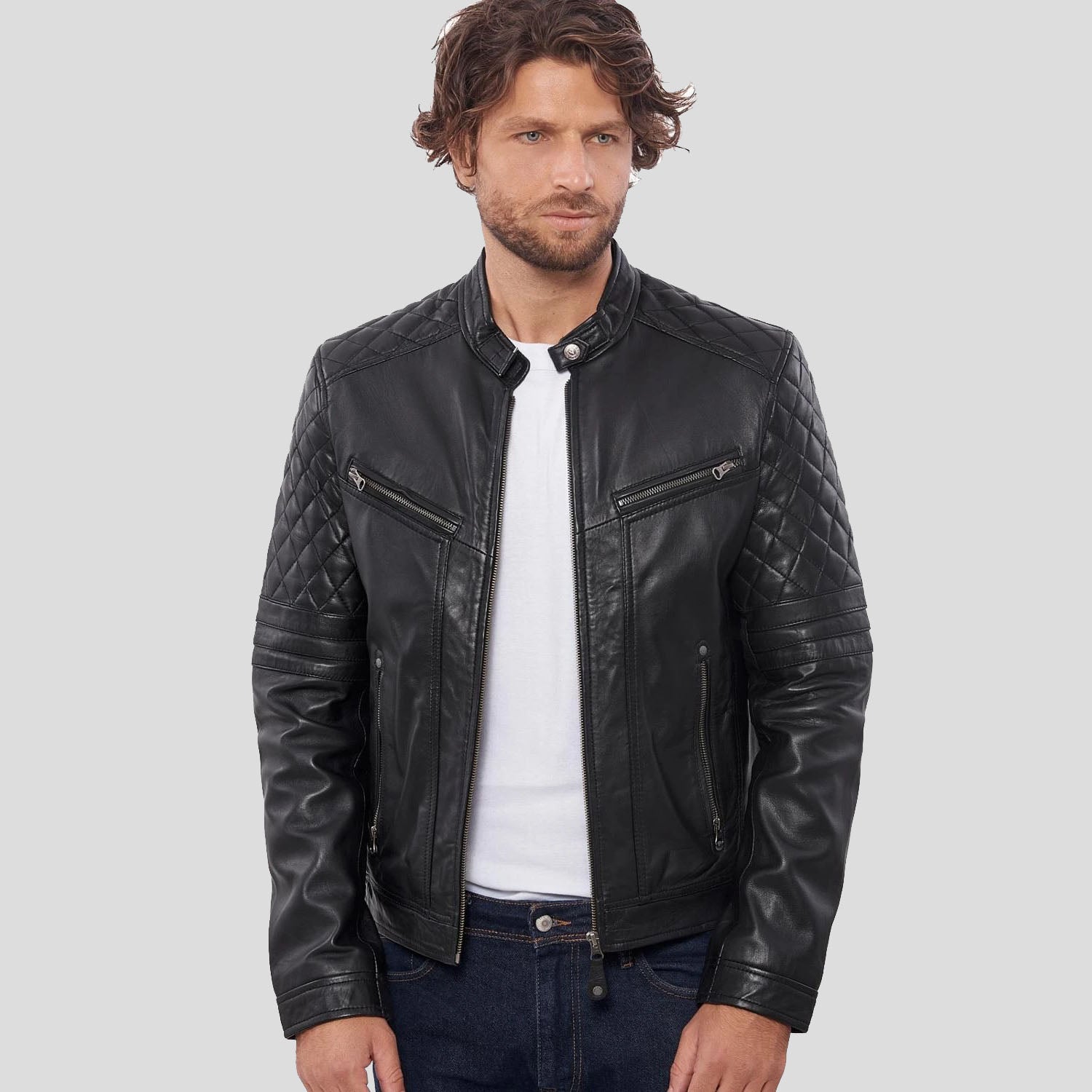 Men's Black Premium Buffalo Leather Motorcycle Jacket - Biker Jacket