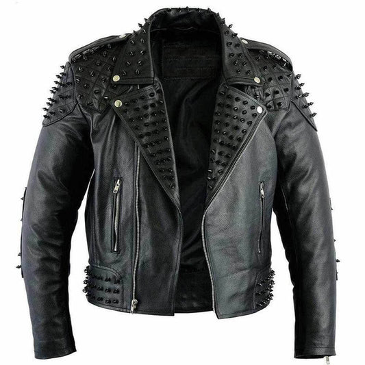 Men's Black Punk Studded Biker Leather Jacket mens black punk studded biker jacket