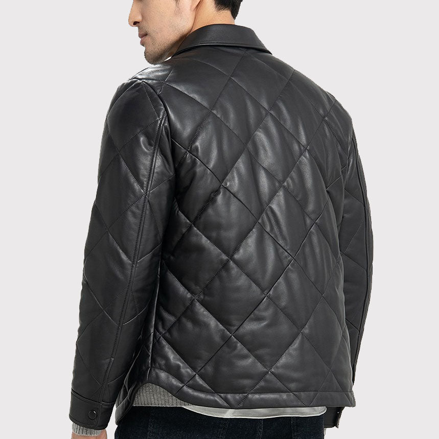 Men's Black Quilted Lambskin Leather Jacket