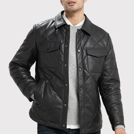 Men's Black Quilted Lambskin Leather Jacket