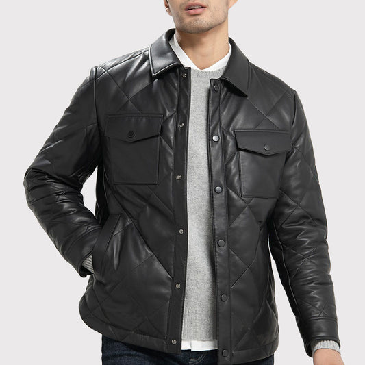 Men's Black Quilted Lambskin Leather Jacket Men's Black Quilted Lambskin Leather Jacket