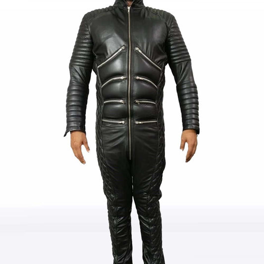 Men’s Black Quilted Leather Biker Jumpsuit Men’s Black Quilted Leather Biker Jumpsuit
