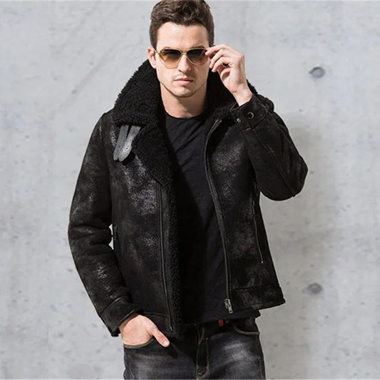 Men's Black Shearling Fur Pilot Leather Jacket Men's Black Shearling Fur Jacket | Pilot Leather Coat