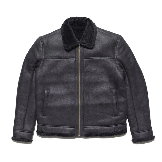 Men's Black Shearling Sheepskin Leather Bomber Jacket Black Shearling Leather Bomber Jacket