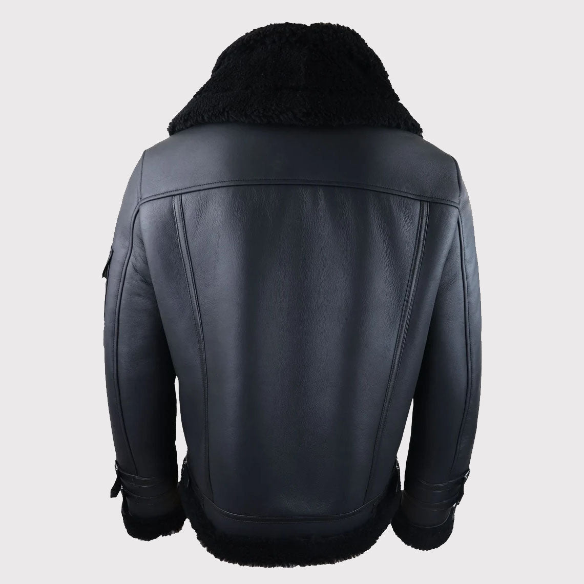 Men's Black Shearling Sheepskin Zipped Flying Jacket