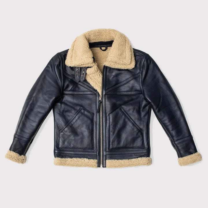 Men's Black Shearling Aviator Flight Jacket