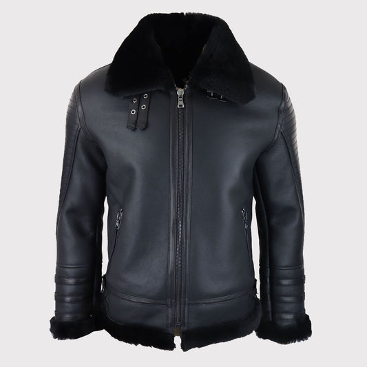Men's Black Sheepskin Flying Jacket - Zipped WW2 Pilot Style Coat Men's Black Sheepskin Flying Jacket - Zipped WW2 Pilot Style Coat