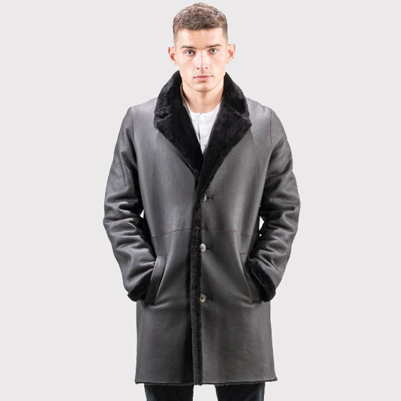 Men's Black Real Sheepskin Suede Coat