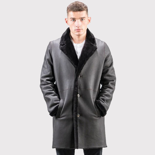 Men's Black Real Sheepskin Suede Coat Men's Black Real Sheepskin Suede Coat