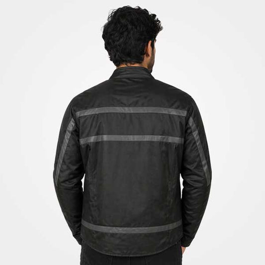 Mens Black Textile Armored Racer Motorcycle Jacket