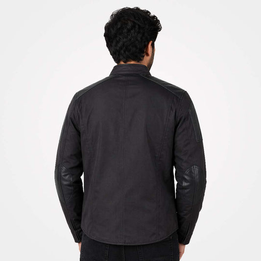 Mens Black Textile Motorcycle Jacket with Leather Trim