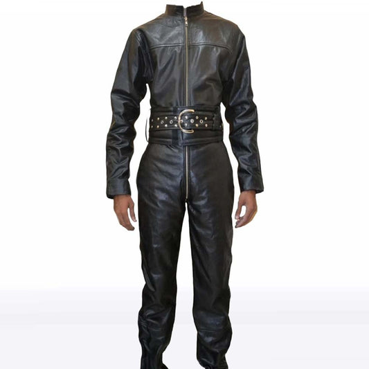 Men’s Bold Black Sheepskin Leather Fashion Jumpsuit Men’s Bold Black Sheepskin Leather Fashion Jumpsuit