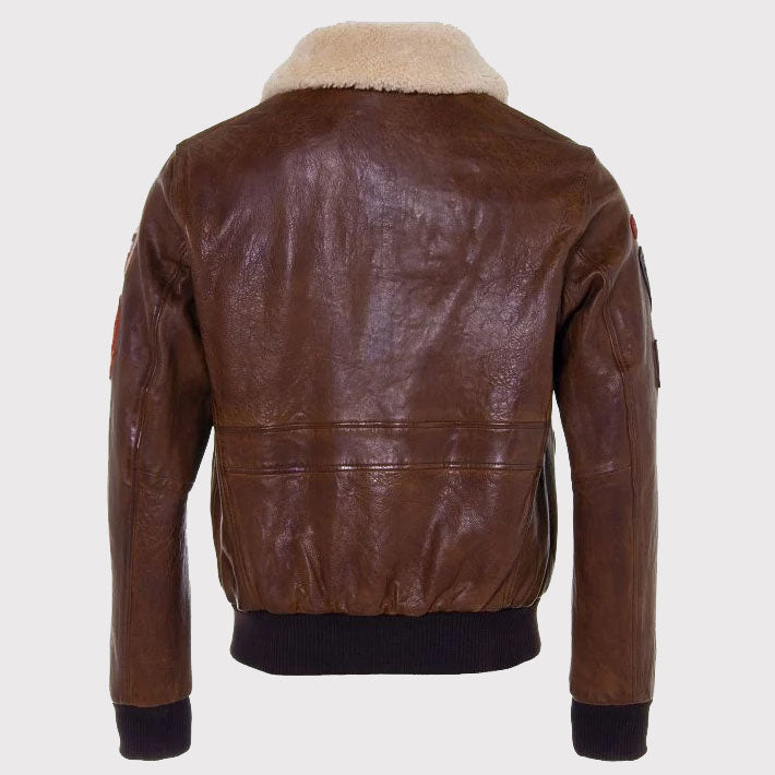 Classic Men's Brown Flight Aviator Pilot Sheepskin Jacket