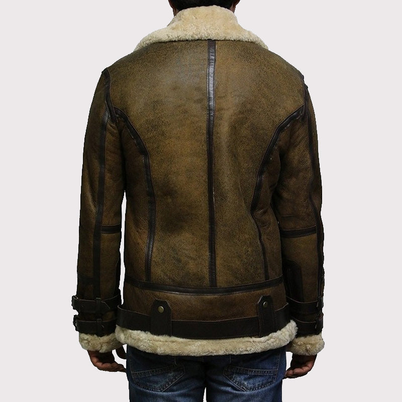 Men's Brown B3 Bomber Sheepskin Jacket - Brown Bomber Jacket